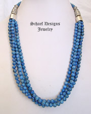 Schaef Designs Short Multi Strand Denim Lapis & Sterling Silver Southwestern Necklace| New Mexico