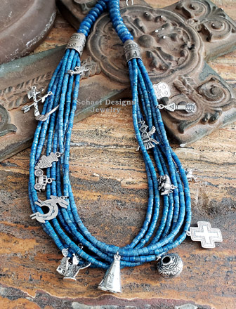 Schaef Designs denim Lapis multi strand charm necklace | Arizona 