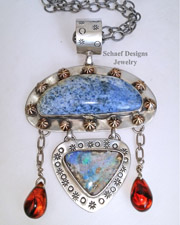  Schaef Designs Dumortierite Boulder Opal Amber & Sterling Silver Pendant | New Mexico 