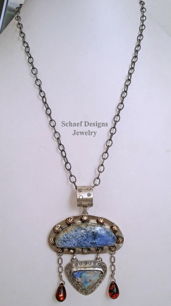 Schaef Designs dumortierite, opal, amber and sterling silver Southwestern pendant | Arizona 