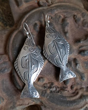 Rare artist signed Dan Tlingit halibut sterling silver earrings | Schaef Designs | Arizona 