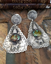  Fred Harvey Era Turquoise & Sterling Silver Arrowhead Large POST Earrings | Schaef Designs | New Mexico 