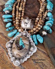 Schaef Designs Turquoise Frog on Picture Jasper Sterling Silver pendant | New Mexico 