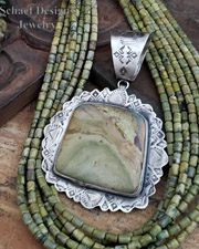 Schaef Designs Gary Green Jasper & Stamped Sterling Silver Pendant | Arizona