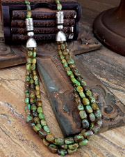 Schaef Designs Gaspeite Green Turquoise  & Sterling Silver Long Multi Strand Southwestern Basics Necklace | Arizona