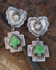 Schaef Designs Gaspeite Spade on Sterling Silver Reversible Heart Crosspath Earrings | New Mexico
