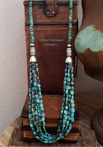 Schaef Designs gem silica & Sterling Silver Long Multi Southwestern tube & bench bead necklace | Arizona 