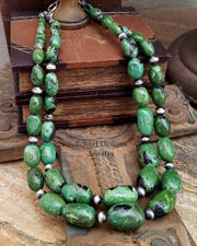 Schaef Designs Green & Black Large Pebble Turuqoise & Sterling Silver Navajo Pearl Necklaces | Arizona