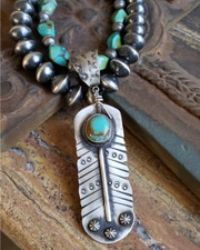 Schaef Designs Kingman Turquoise & Sterling Silver Feather Pendant |Arizona