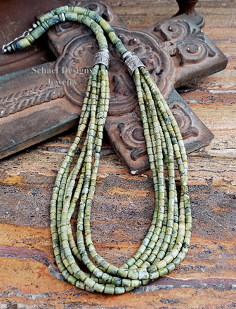 Schaef Designs Green garnet Serpentine & Sterling Silver Southwestern Basics Long Multi Strand Necklace  | Arizona