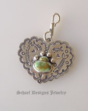 Schaef Designs Green Turquoise & Sterling Silver heart paw print pet tag | New Mexico