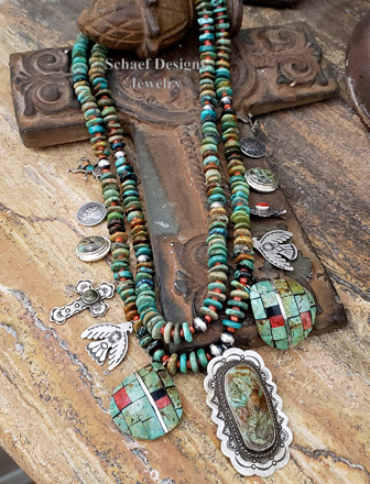Schaef Designs green turquoise Italian coral Native American Token Necklace | Arizona 