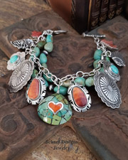  Schaef Designs Campo Frio Turquoise Spiny Oyster 3 strand Native American Charm Bracelet Necklace | New Mexico