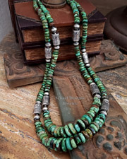 Schaef Designs High end green turuqoise & Sterling Silver Tube Bead Necklace set| New Mexico