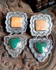  Artist signed native american Orange spiny oyster shell multi cluster & Sterling silver dangles french wire earrings | Schaef Designs | New Mexico