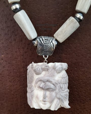 Schaef Designs Carved Antler Shed Maiden & Horses Pendant on Antler & Navajo Pearl Necklace | Arizona