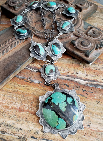 Schaef Designs Hubei Turquoise & stamped sterling silver station necklace | Arizona 