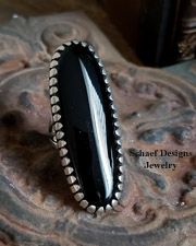 J. Platero Artist Signed Navajo Onyx & Sterling Silver Ring SZ 8 | Schaef Designs | New Mexico 