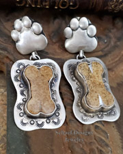 Schaef Designs Jasper & Sterling Silver Dog Bone Paw Print POST Earrings| New Mexico 