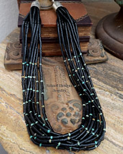 Santa Domingo Jet & Turquoise Multi Strand & Single Strand Necklace Set | New Mexico