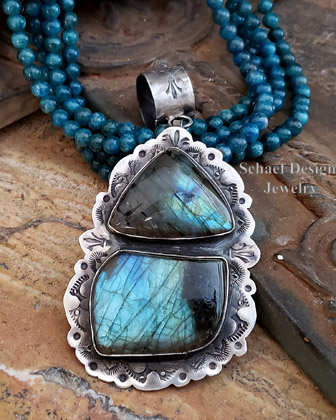 Schaef Designs Labradorite & stamped sterling silver 2 stone pendant |Arizona