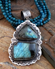 Schaef Designs Labradorite & Stamped Sterling Silver Southwestern Pendant | Arizona