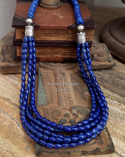 Schaef Designs cobalt blue lapis lazuli and sterling silver tube bead multi strand long necklace | Arizona