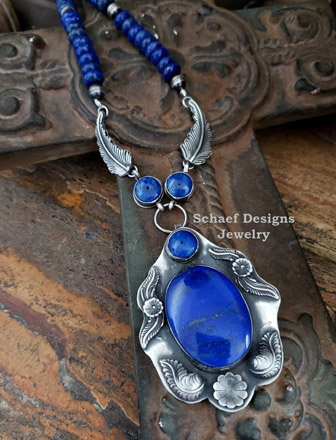  Schaef Designs Denim Dumortierite & Sterling Silver Southwestern Dog Bone Dog Tag pendant | Arizona 