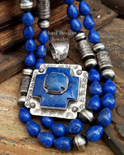   Schaef Designs Lapis & Sterling Silver Hand Stamped Stacked Pendant | New Mexico