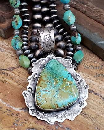  Schaef Designs large hubei turquoise & stamped sterling silver southwestern pendant | Arizona 