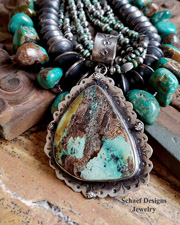 Schaef Designs LARGE Royston Turquoise & Sterling Silver Southwestern Pendant | New Mexico