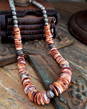 Large Orange Spiny Oyster Shell & Sterling Silver Southwestern Necklace | Arizona