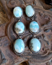 Schaef Designs Larimar & Sterling Silver Rosette Dangle POST Earrings | New Mexico 