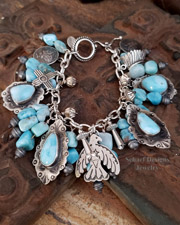 Schaef Designs Larimar & sterling silver thunderbird charm bracelet necklace | New Mexico