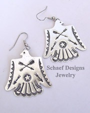 Vince Platero Sterling Silver Hand Stamped Thunderbird Wire Earrings | New Mexico