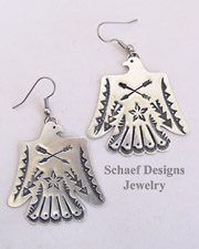 Vince Platero Sterling Silver Hand Stamped Thunderbird Wire Earrings | New Mexico