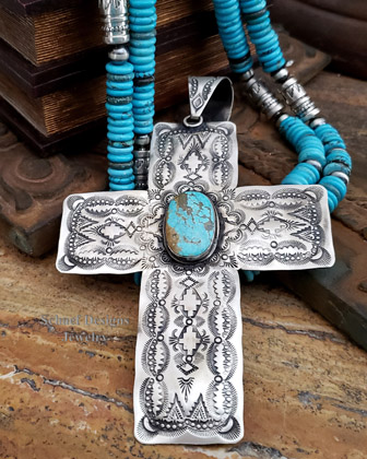 Large Vince Platero Sterling Silver Hand Stamped Cross Pendant | Schaef Designs Southwestern Jewelry | Arizona 