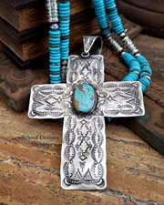 Artist signed VJP Vincent Platero hand Stamped Silver large cross Pendant  | Schaef Designs | New Mexico