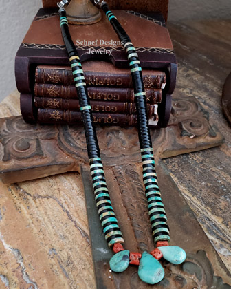 Turquoise Lignite Heishi Tab Santo Domingo Style Layering Necklace | Arizona