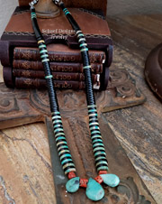 Lignite Italian Coral Turquoise Tab Necklace | Arizona