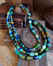Schaef Designs 60 Inch Long Ethnic Trade Bead & Turquoise Wrapping Necklace | New Mexico 