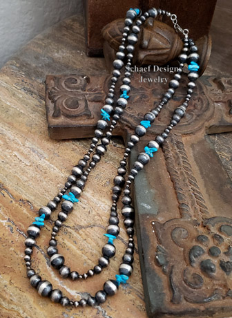 Schaef Designs Native American Navajo Pearl & Turquoise LONG Necklace | Arizona