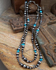 SIX Foot Long Turquoise & Sterling Silver Navajo Pearl Necklace | Arizona