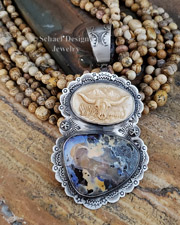 Schaef Designs Carved Longhorn & Boulder Opal Sterling Silver Southwestern Pendant | Arizona