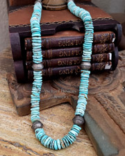  Schaef Designs Light Blue Turquoise Disk & Stamped Bench Sterling Silver Bead Necklace | New Mexico