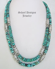  Schaef Designs Light Blue Hubei Turquoise & Sterling Silver Tube Bead Necklace Set | New Mexico