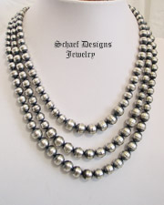 Schaef Designs Medium Sterling Silver Navajo Pearl 3 Strand Graduated Necklace | Native American, turquoise, & southwestern Jewelry | Schaef Designs Jewelry | New Mexico