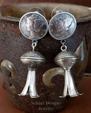 Native American Old Coin Mercury Dime Squash Blossom Post Earrings | Arizona
