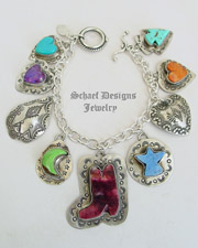 Schaef Designs Turquoise Spiny Oyster Shell Gaspeite & Sterling Silver Southwestern Charm Bracelet Necklace| New Mexico
