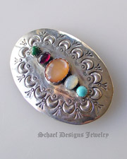  Multi stone & sterling silver handstamped sterling silver native american artist signed pin brooch | Schaef Designs | New Mexico 